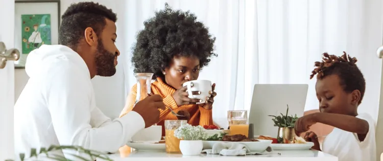 A family eating breakfast