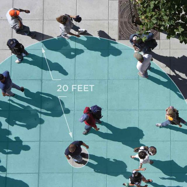 Photo of a group of people showing 20 feet distance.